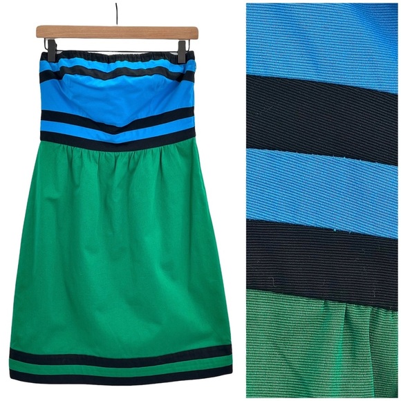NEW The Limited Strapless Dress Preppy Colorblock Blue Green Black Stripes | 4 - Picture 1 of 10